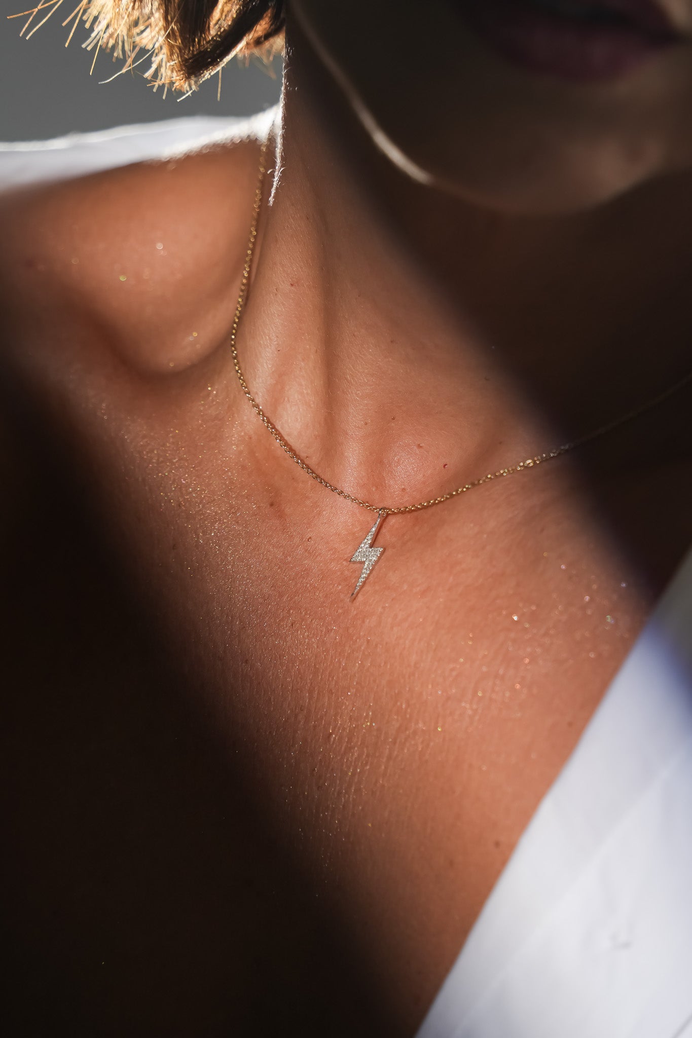 Lightning Bolt & Diamonds Yellow Gold Necklace
