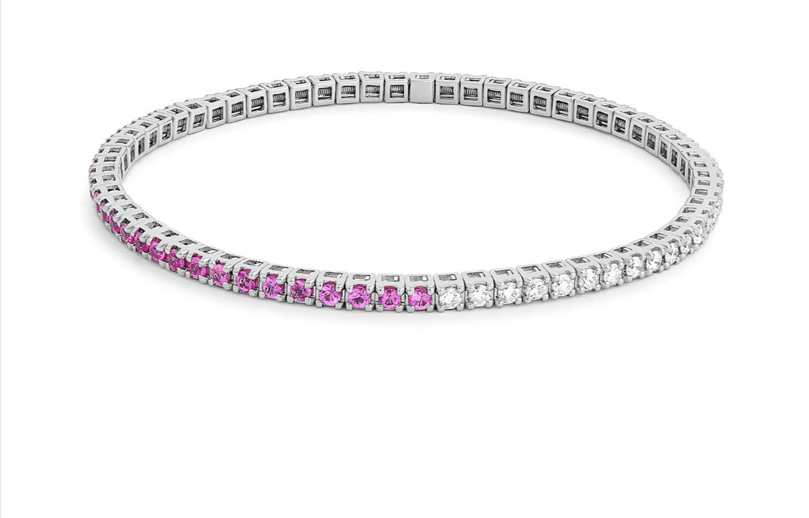 Half Diamond & Pink Sapphire Stretch Tennis Bracelet