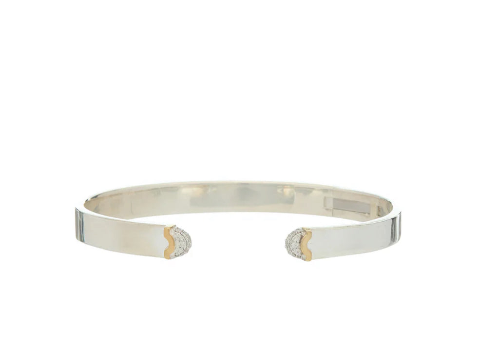 Doppia Luna Small Cuff - Silver,18k Gold & Diamond Pave