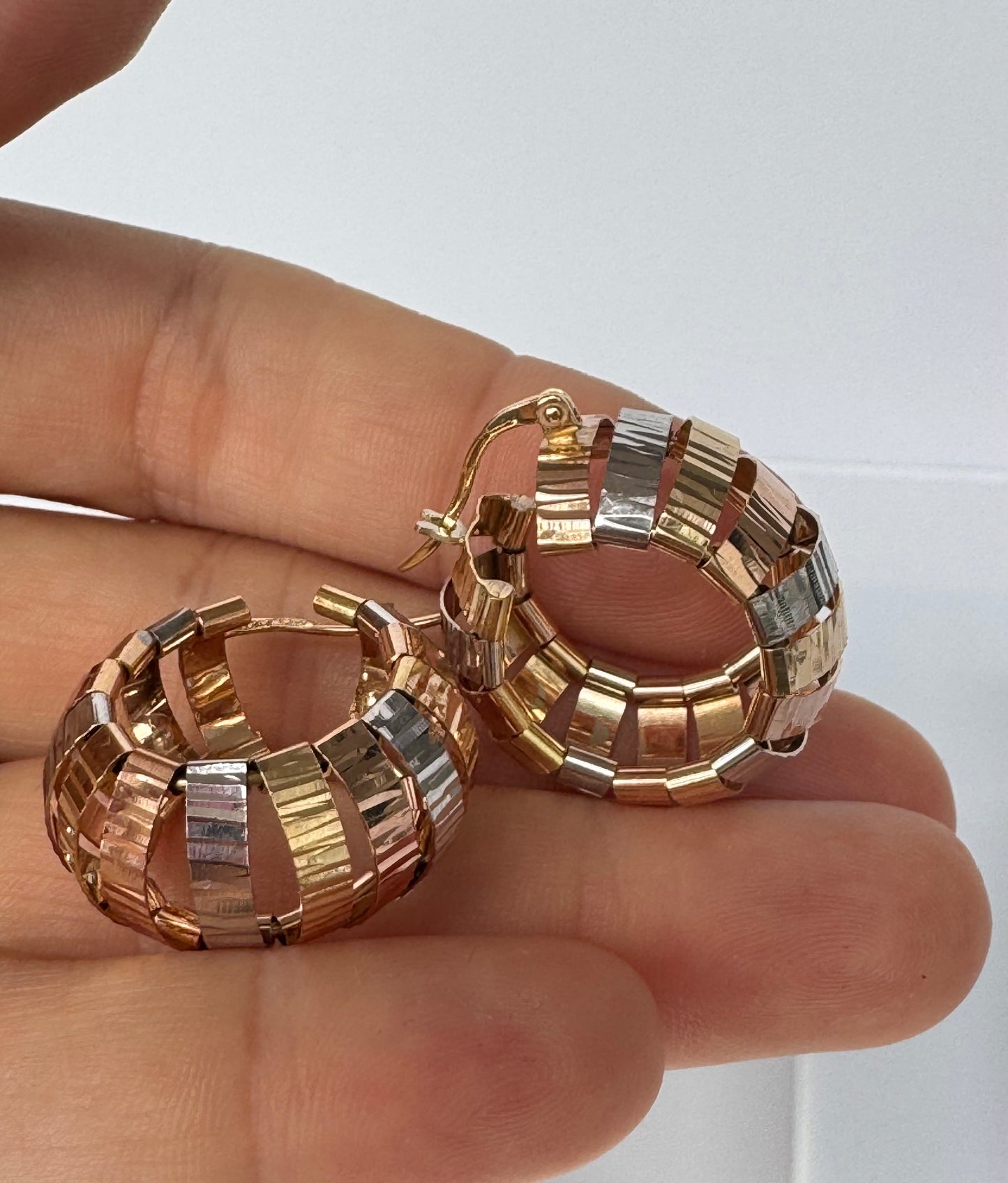 3 Gold Shades Textured Hoops