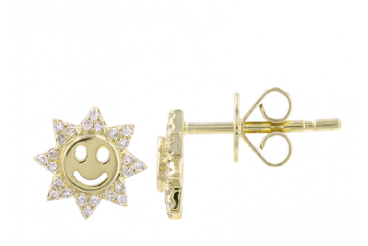 Happy Face Sun & Diamonds Stud Earrings