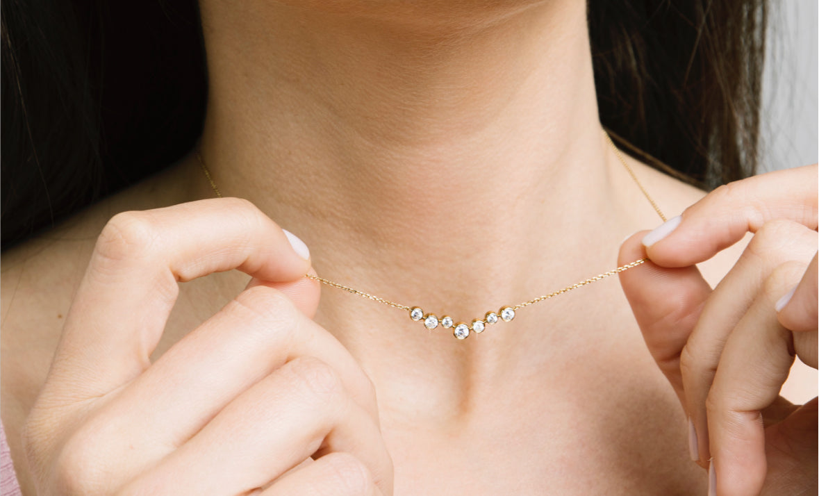 Cloud Bezel Set Diamond Necklace 14k White Gold