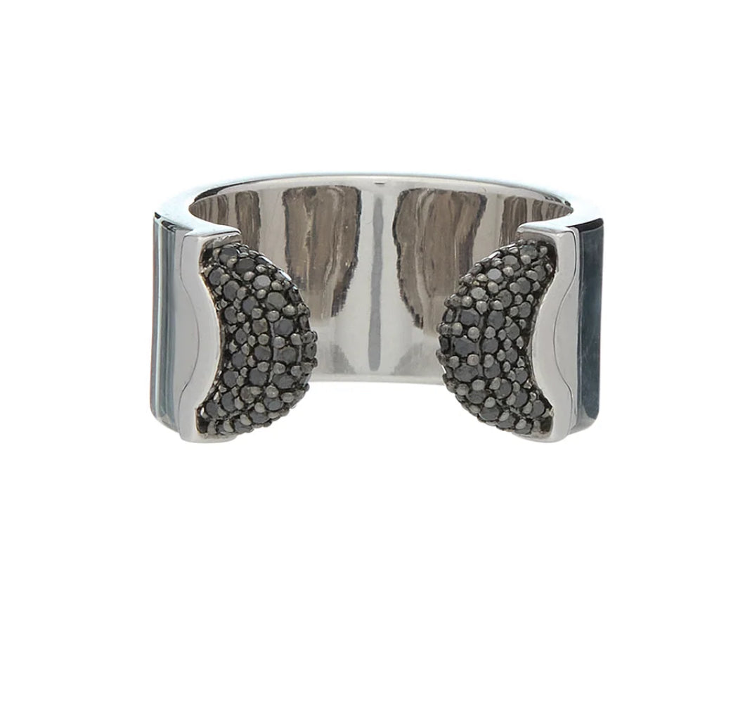 Doppia Luna Black Diamonds & Silver Ring
