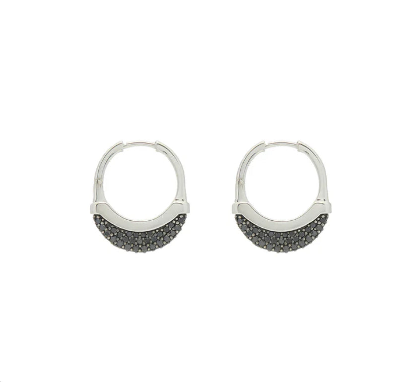 Luna Small Hoops - Silver with Black Diamond Pave