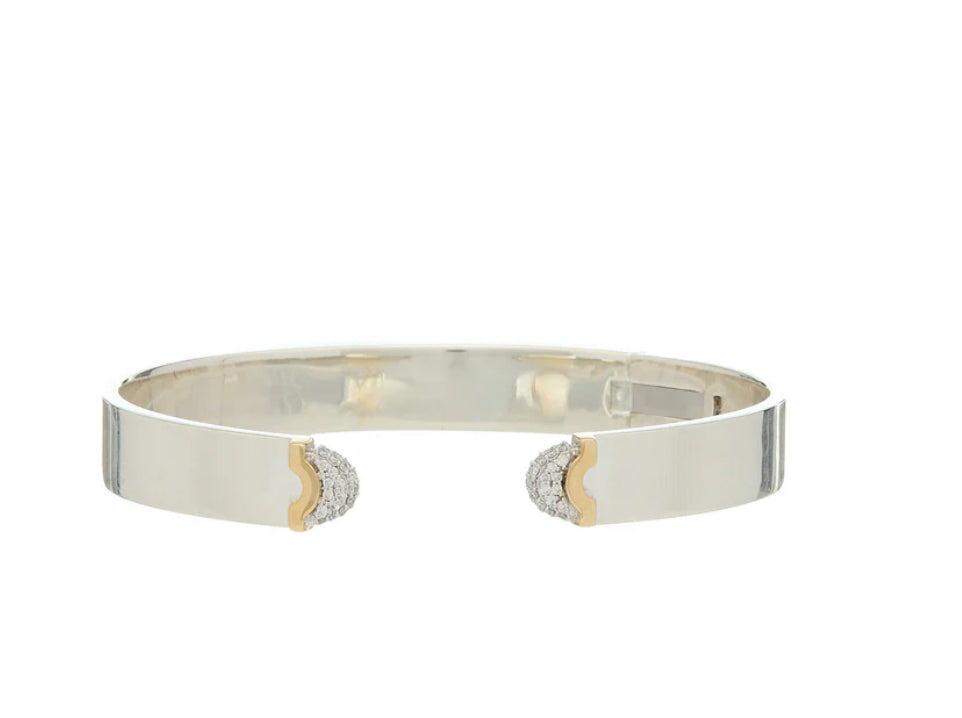 Doppia Luna Medium Cuff - Silver,18k Gold & Diamonds