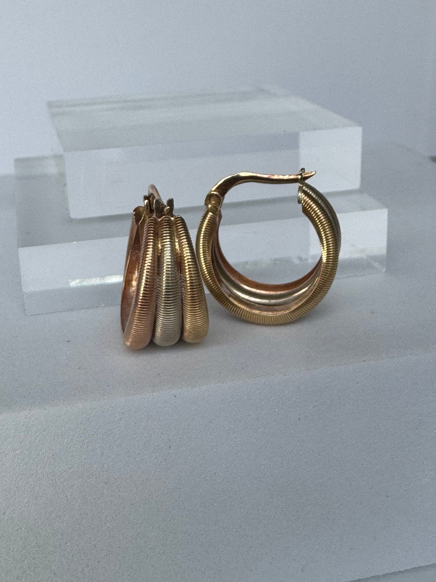 3 Shades of Gold Vintage Hoops