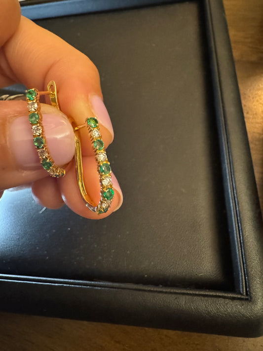 Diamond & Emerald Hoops 18k Gold