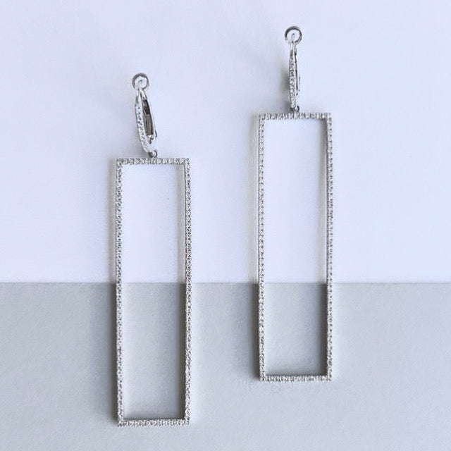 Large Rectangulo Dangle Earrings White Gold