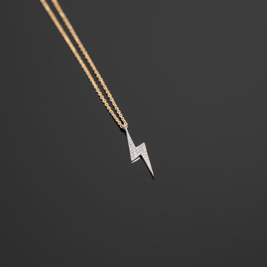 Lightning Bolt & Diamonds Yellow Gold Necklace