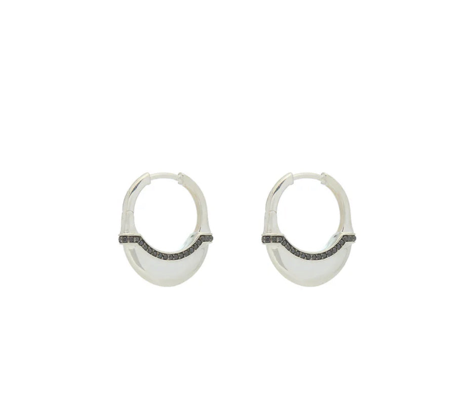 Luna Small Hoops - Silver with Black Diamond Detail