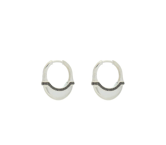 Luna Small Hoops - Silver with Black Diamond Detail