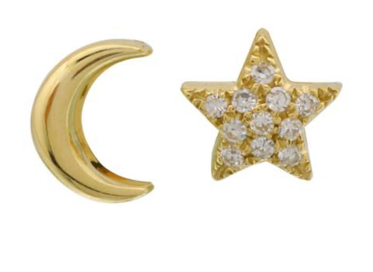 Mini Gold Moon & Diamond Star Earrings