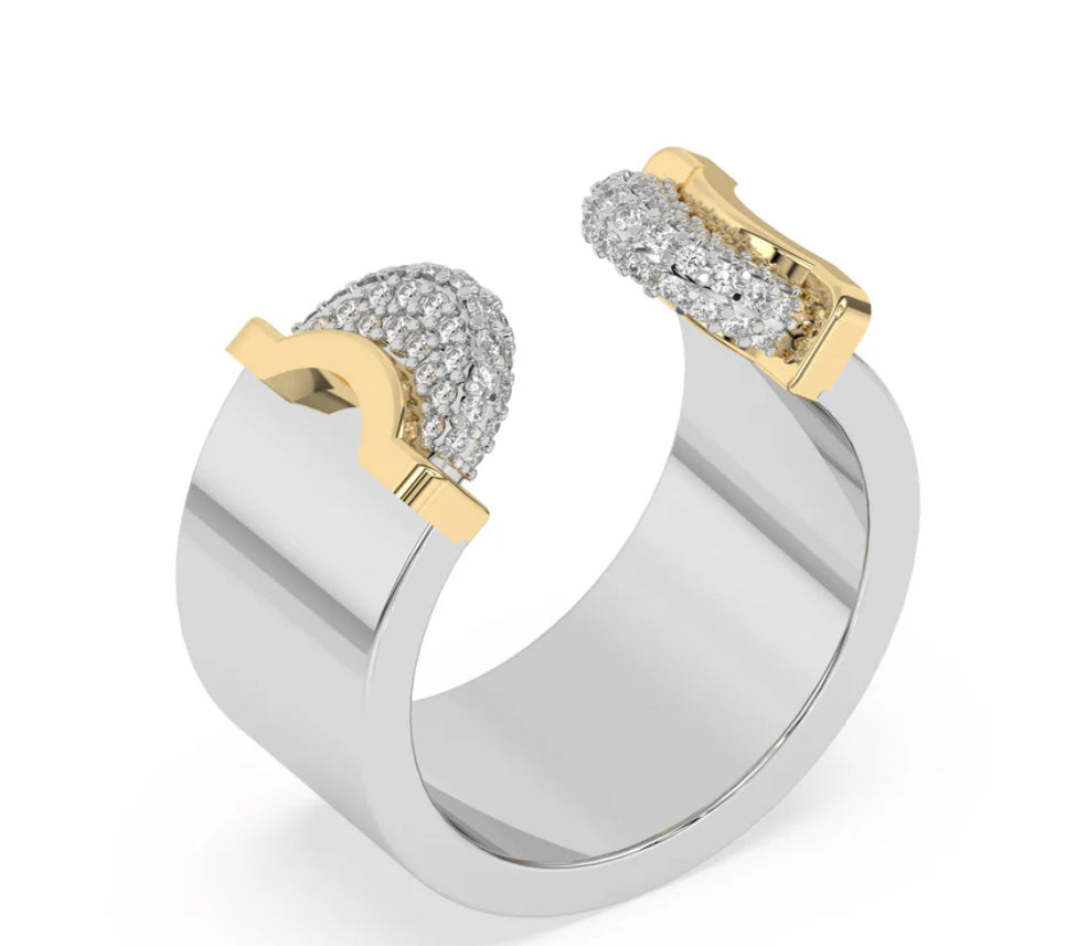 Doppia Luna Ring -18k Gold,Silver & Diamond Pave