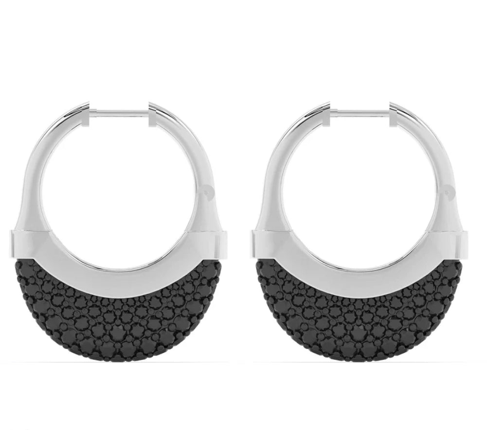 Medium Luna Hoops Black Diamonds & Silver