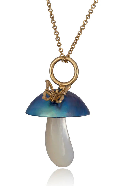 Blue Pearl Mushroom Necklace Charm