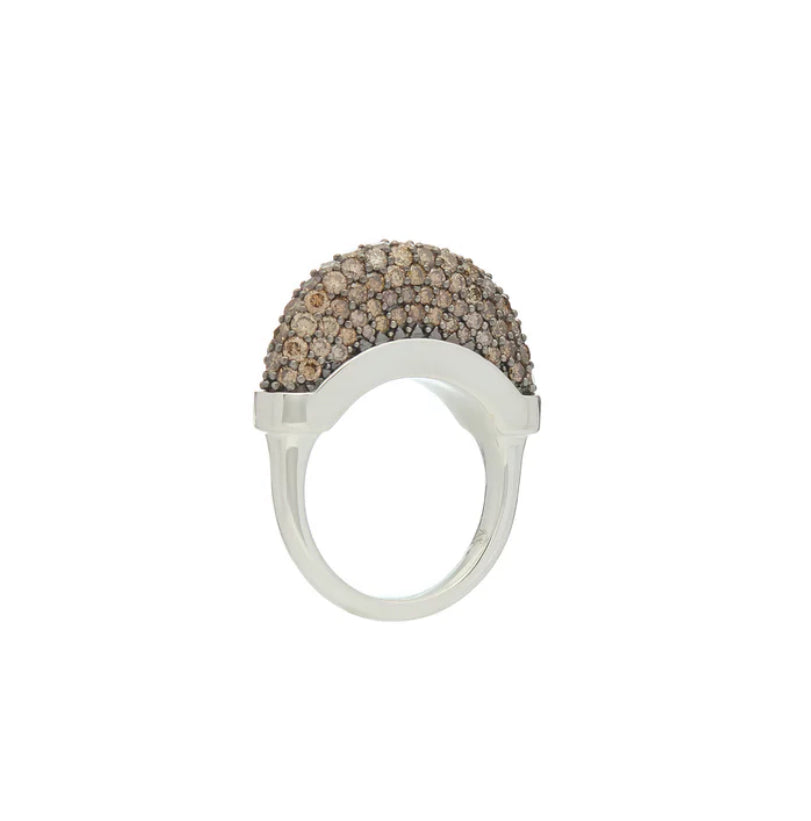 Large Luna Ring - Silver & Brown Diamond Pave