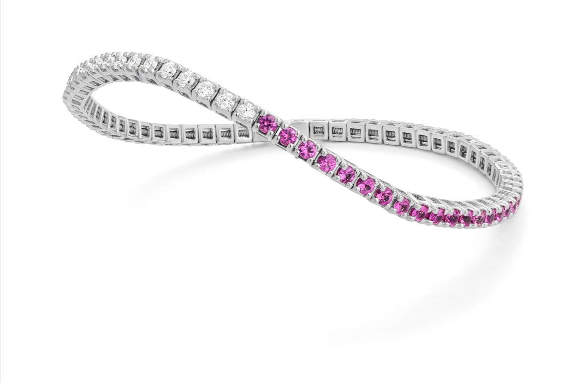 Half Diamond & Pink Sapphire Stretch Tennis Bracelet