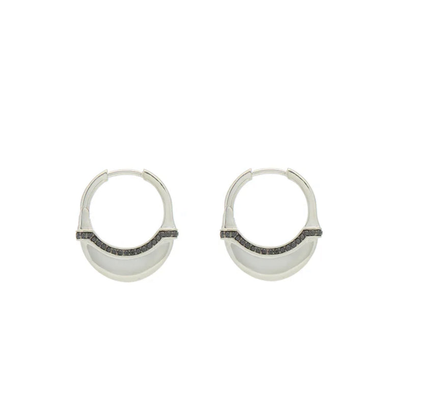 Luna Small Hoops - Silver with Black Diamond Detail