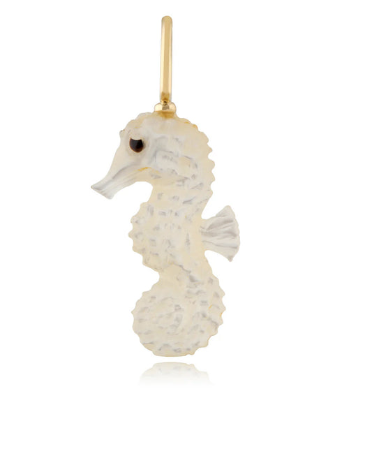 Sea Horse Mother of Pearl Necklace Charm 14k Gold