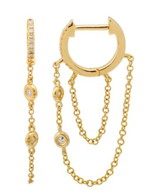 Bezel Chain Diamond Huggies