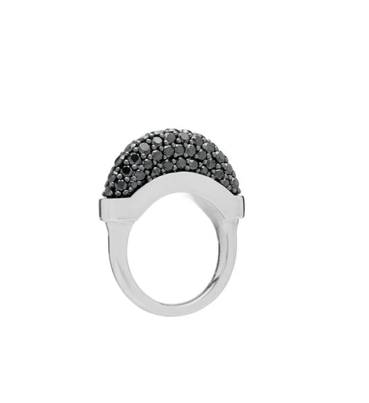 Luna Mini Ring - Silver with Black Diamond Pave