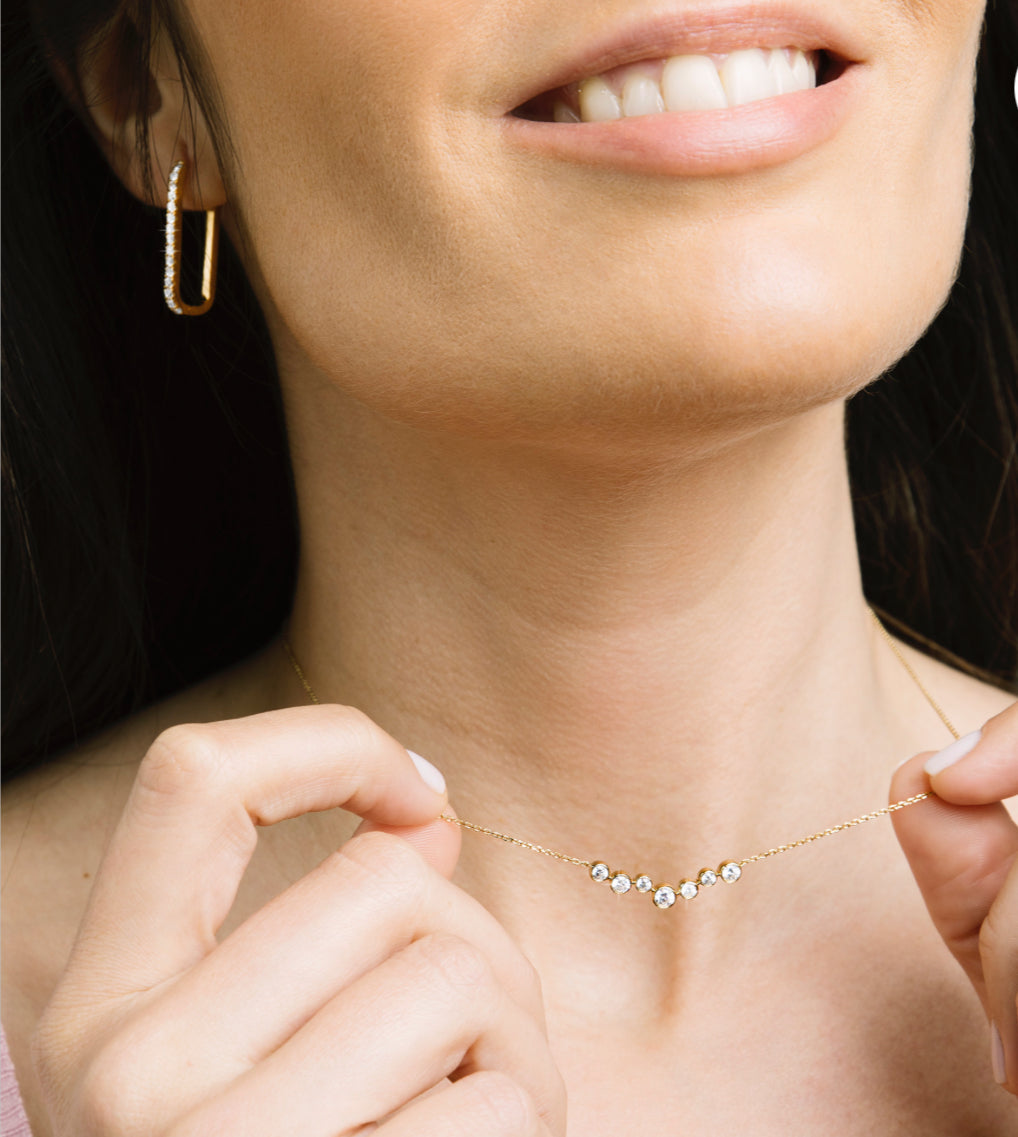 Cloud Bezel Set Diamond Necklace 14k Yellow Gold