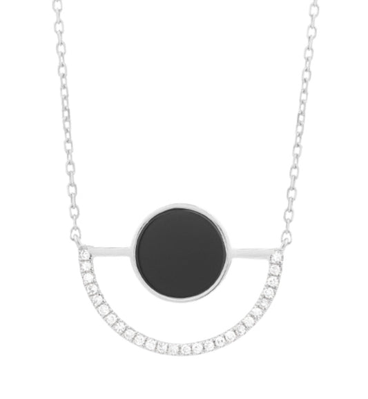 Onyx & Diamonds Half Moon Necklace