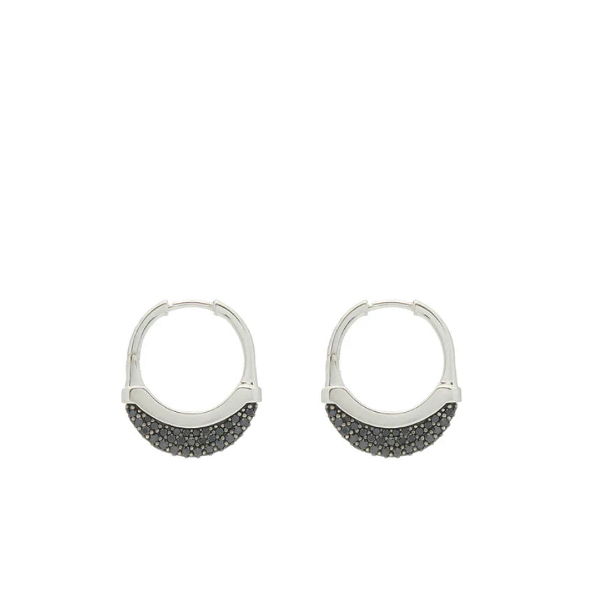 Small Luna Black Diamond & Silver Hoops