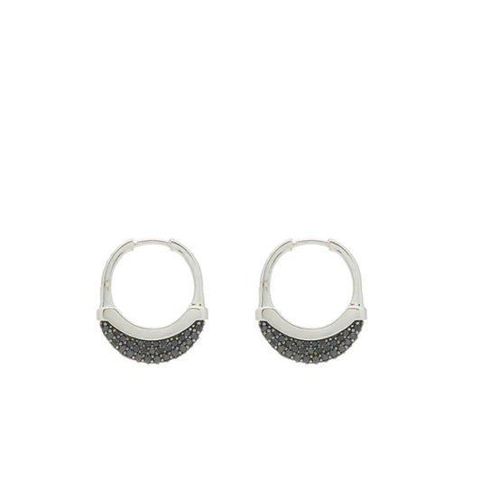 Small Luna Black Diamond & Silver Hoops