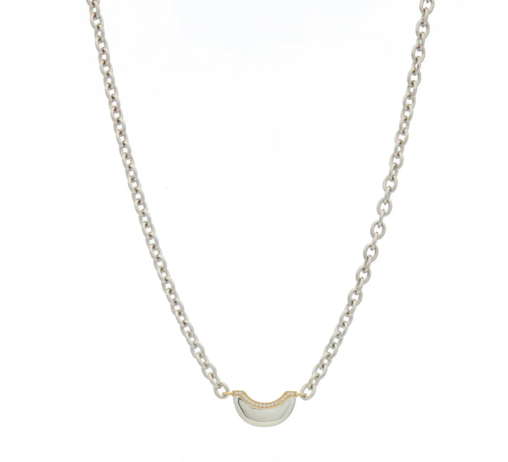 Luna Mini Necklace 18k Gold,Silver & Diamond Pave Detail
