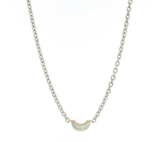 Luna Mini Necklace 18k Gold,Silver & Diamond Pave Detail