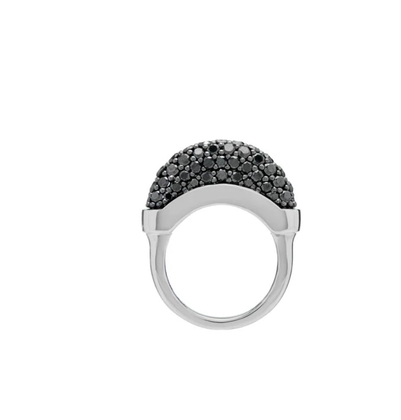 Luna Mini Ring - Silver with Black Diamond Pave