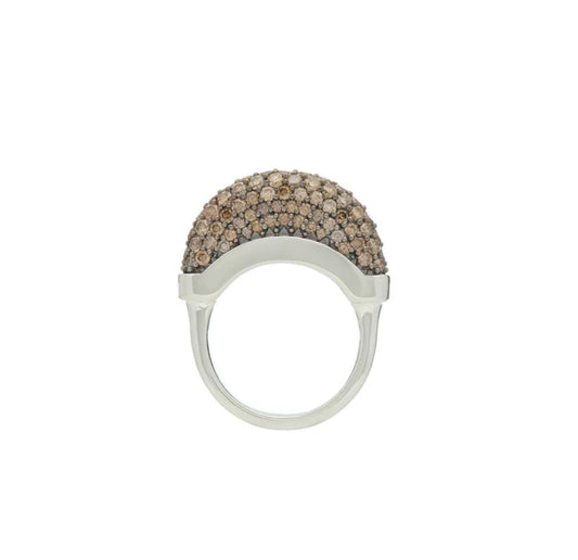 Large Luna Ring - Silver & Brown Diamond Pave