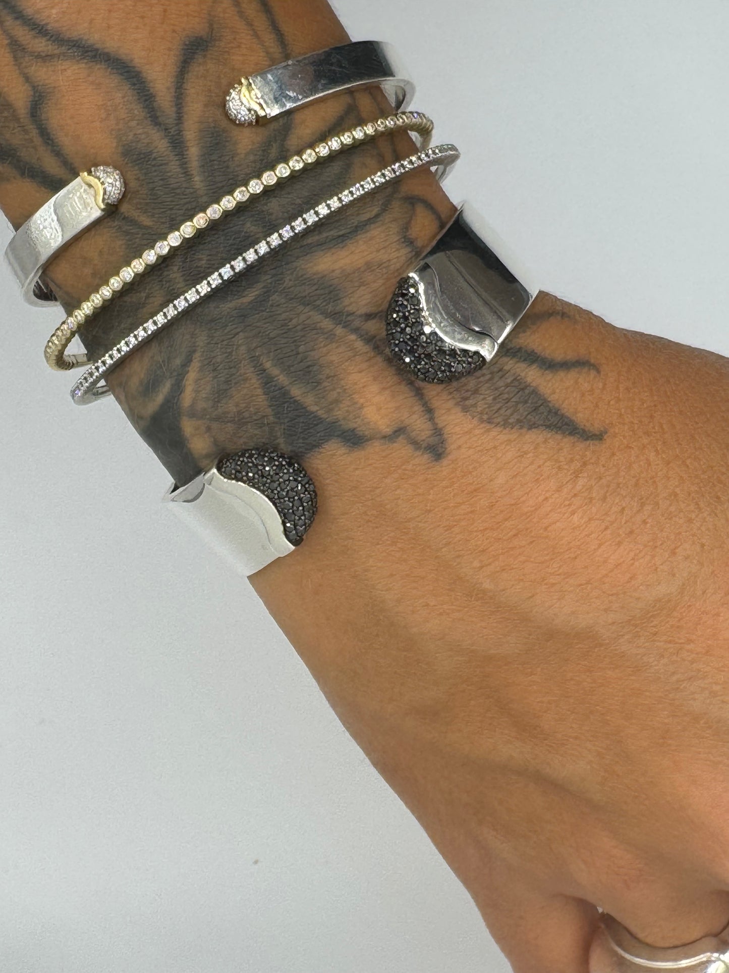 Large Doppia Luna - Black Diamonds & Silver Cuff