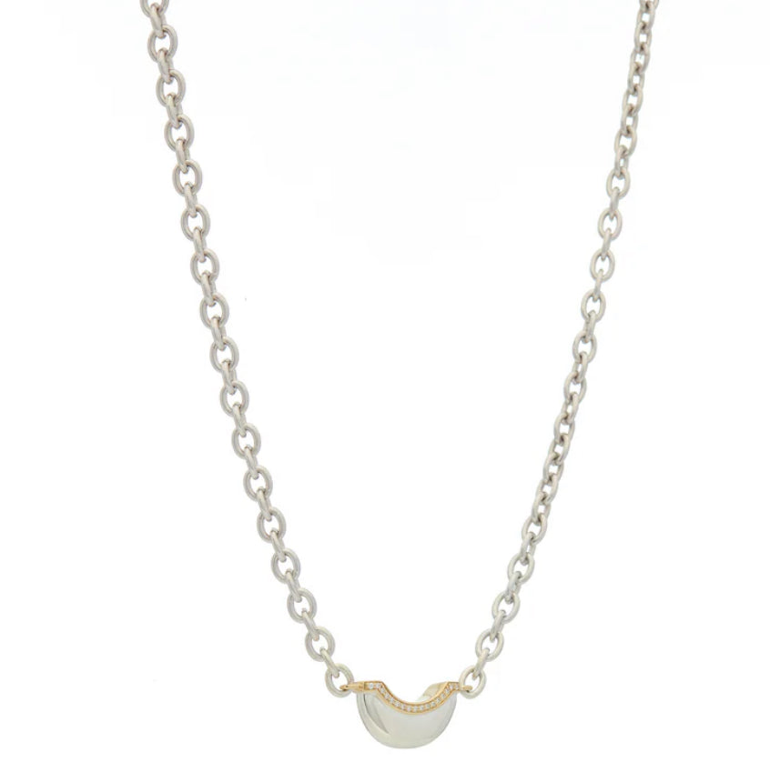 Luna Mini Necklace 18k Gold,Silver & Diamond Pave Detail