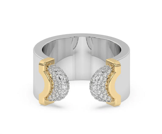 Doppia Luna Ring -18k Gold,Silver & Diamond Pave