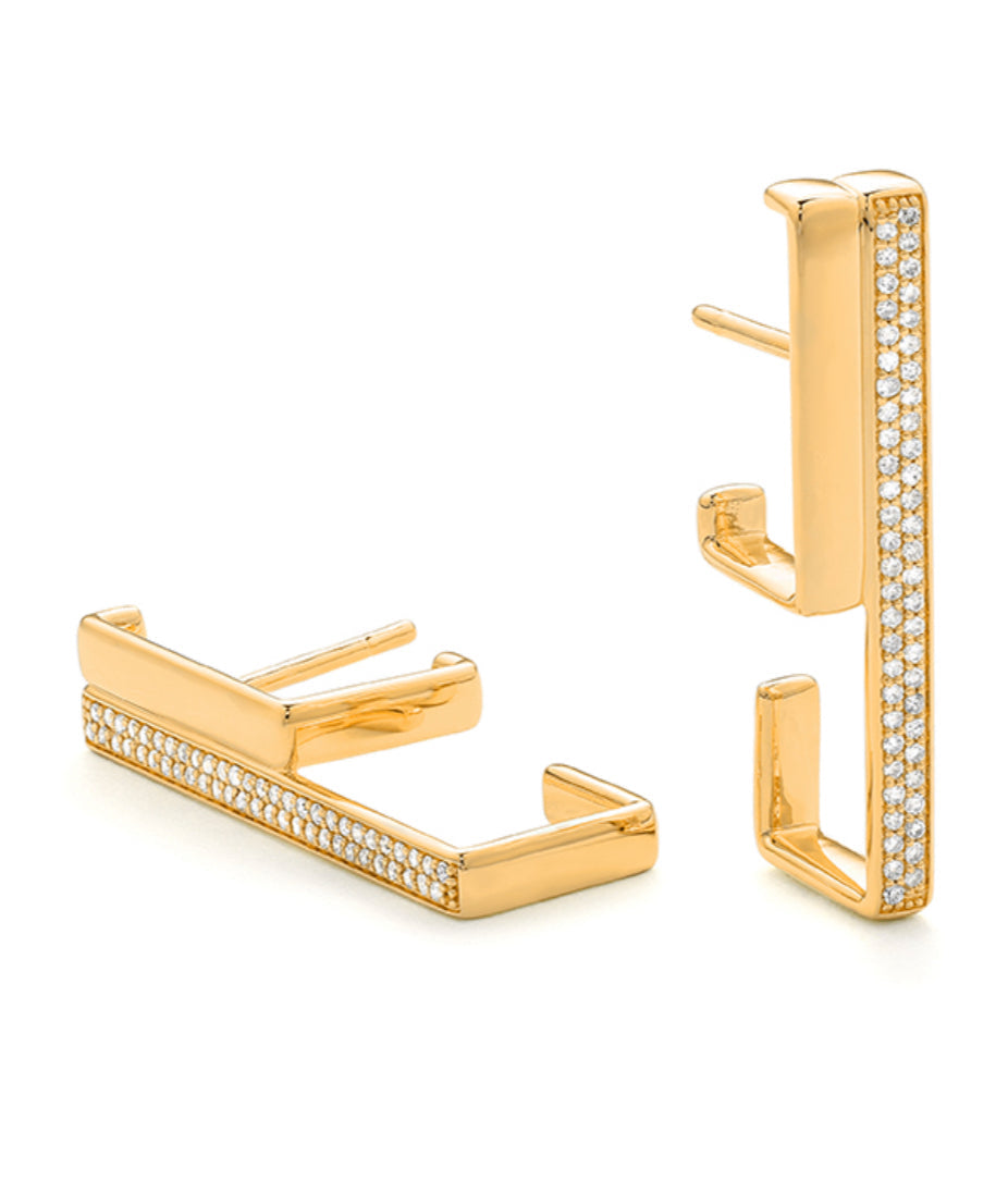 Uneven Rectangular Gold & Diamond Earrings