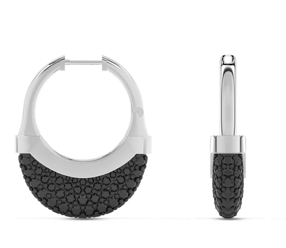 Medium Luna Hoops Black Diamonds & Silver