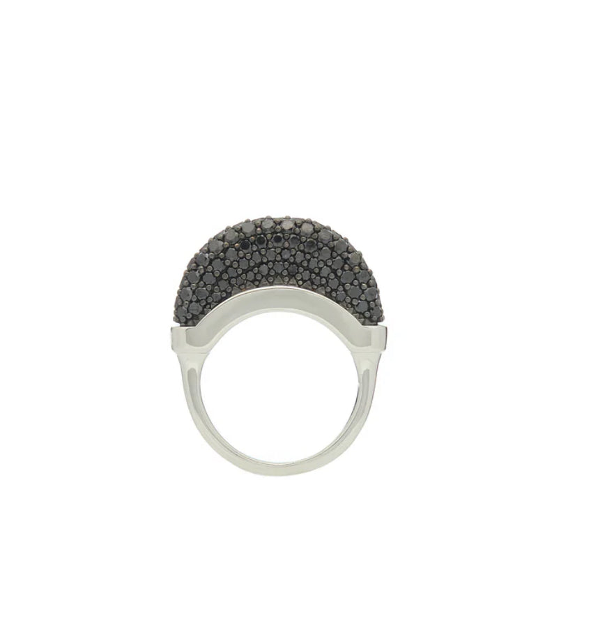 Luna Ring - Silver with Black Diamond Pave