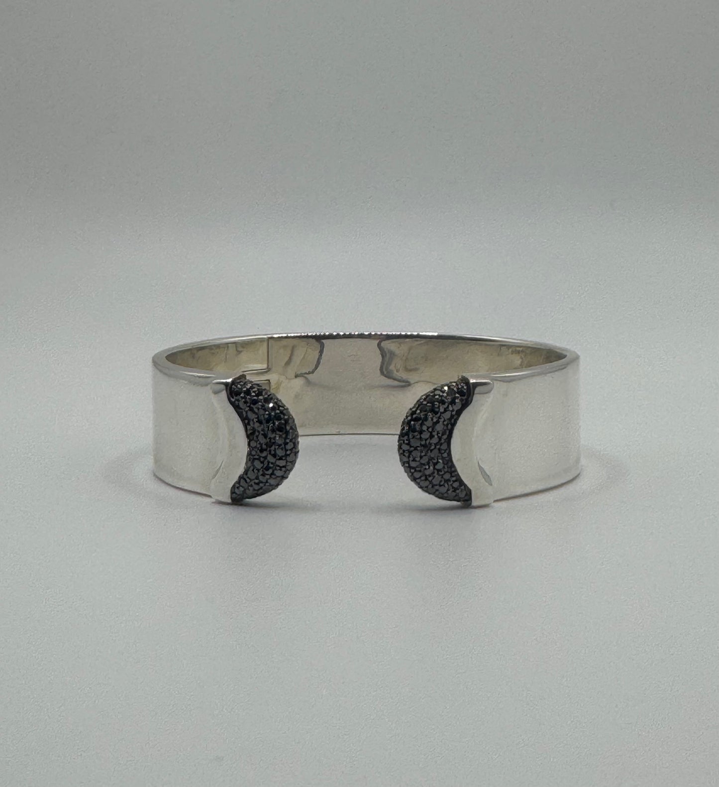 Large Doppia Luna - Black Diamonds & Silver Cuff