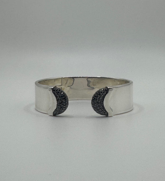 Large Doppia Luna - Black Diamonds & Silver Cuff