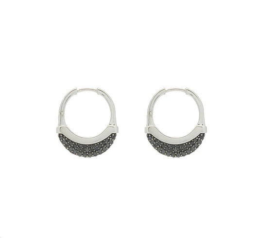 Luna Small Hoops - Silver with Black Diamond Pave