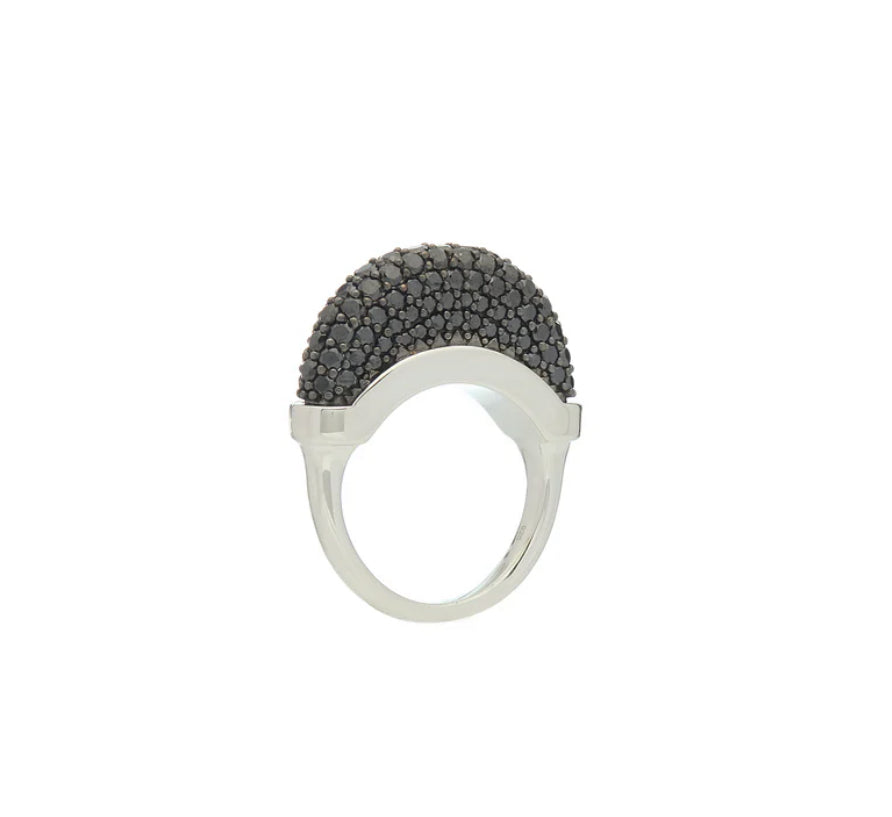 Luna Ring - Silver with Black Diamond Pave