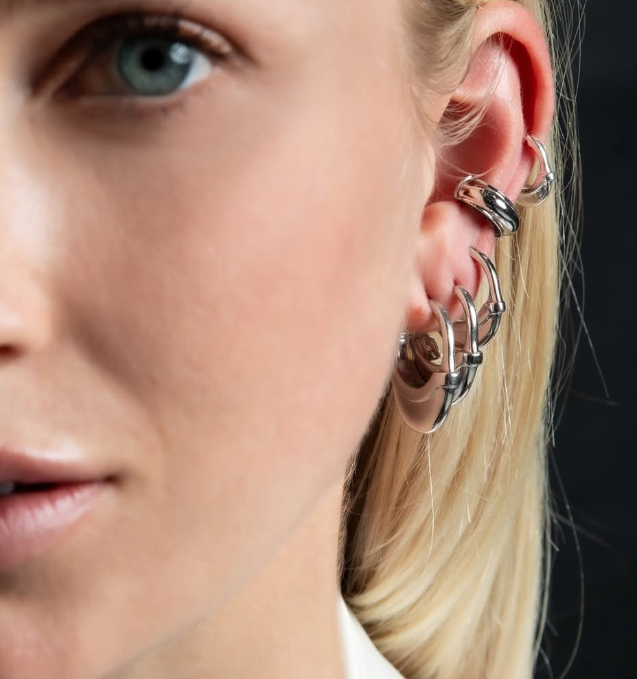 Small Luna Black Diamond & Silver Hoops