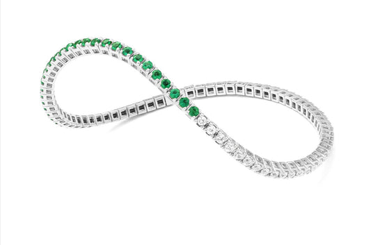 Half Emeralds & Diamonds Tennis Bracelet.