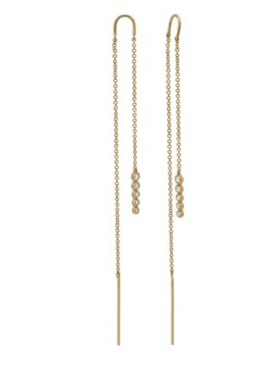 Threader Earrings Diamond Bezel Cluster