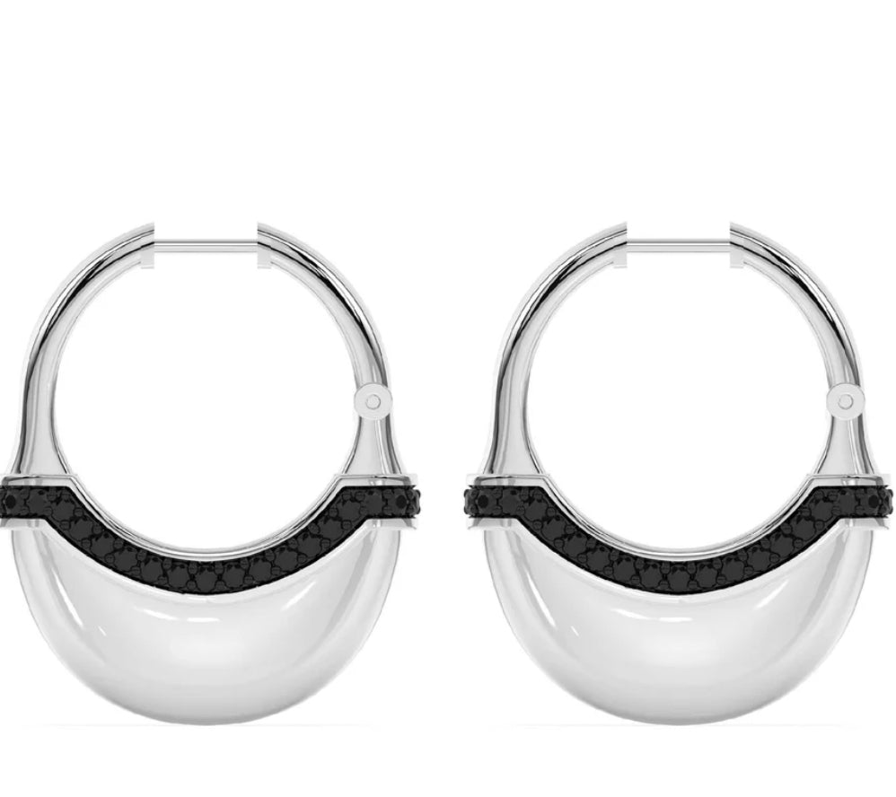 Large Luna Hoops Black Diamond Line & Silver