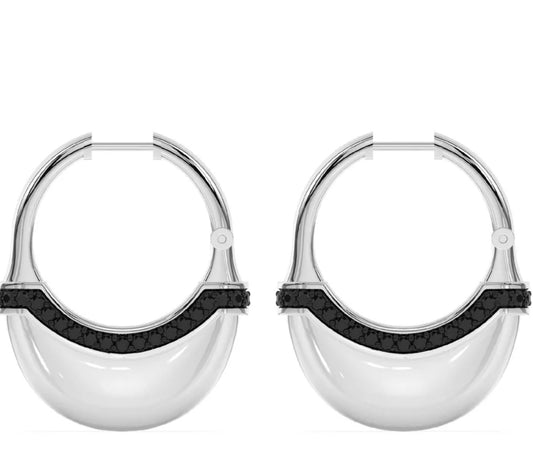 Medium Luna Hoops Single Line Black Diamonds