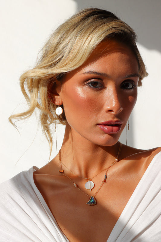 Mother of Pearl Disc & Linear Diamonds Necklace